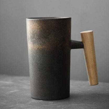 Sylvara – Scandinavische Latte Mok met Houten Handvat