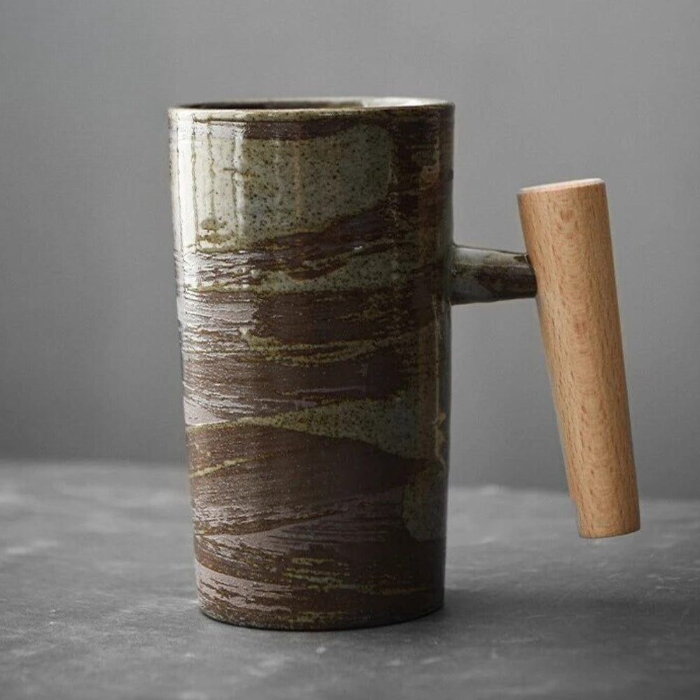 Sylvara – Scandinavische Latte Mok met Houten Handvat
