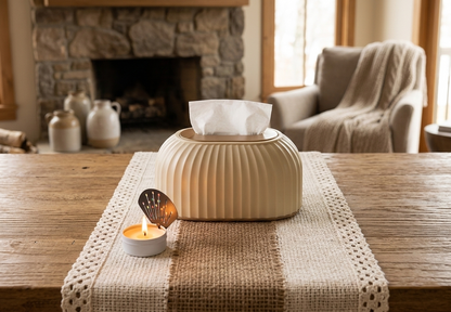 Stijlvolle Linnen Tafelloper Beige met Kant & Middenstrook – 30 x 180 cm