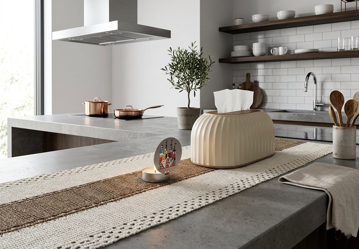 Stijlvolle Linnen Tafelloper Beige met Kant & Middenstrook – 30 x 180 cm