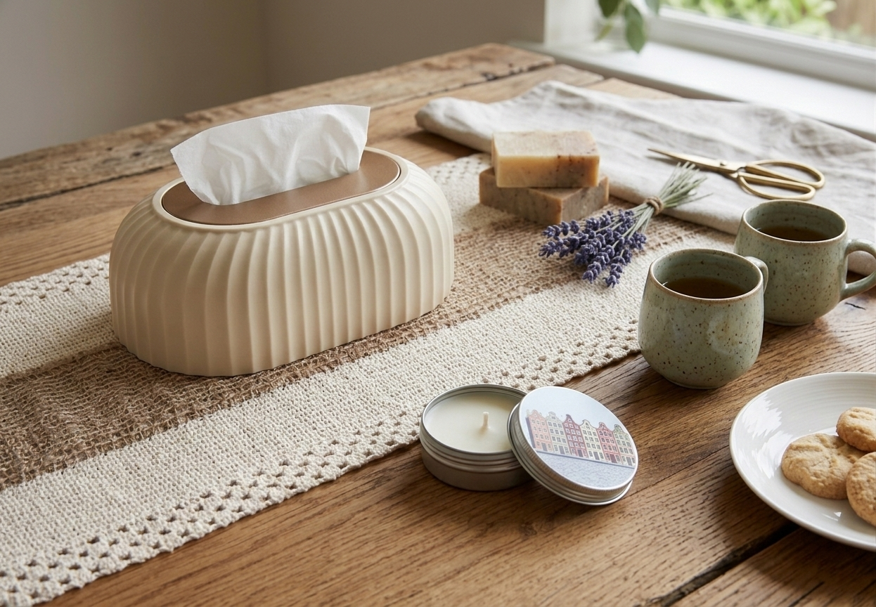 Stijlvolle Linnen Tafelloper Beige met Kant & Middenstrook – 30 x 180 cm