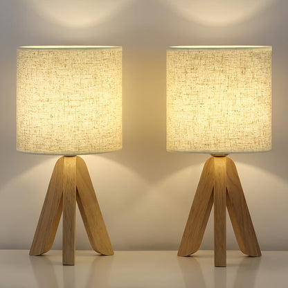 Torova – Houten Tripod Tafellamp met Linnen Kap