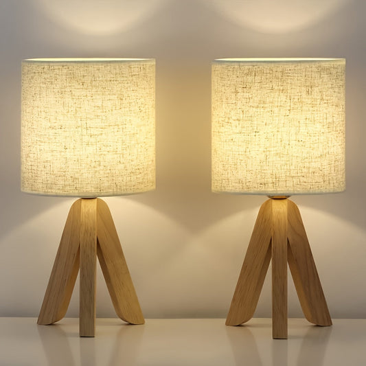 Torova – Houten Tripod Tafellamp met Linnen Kap
