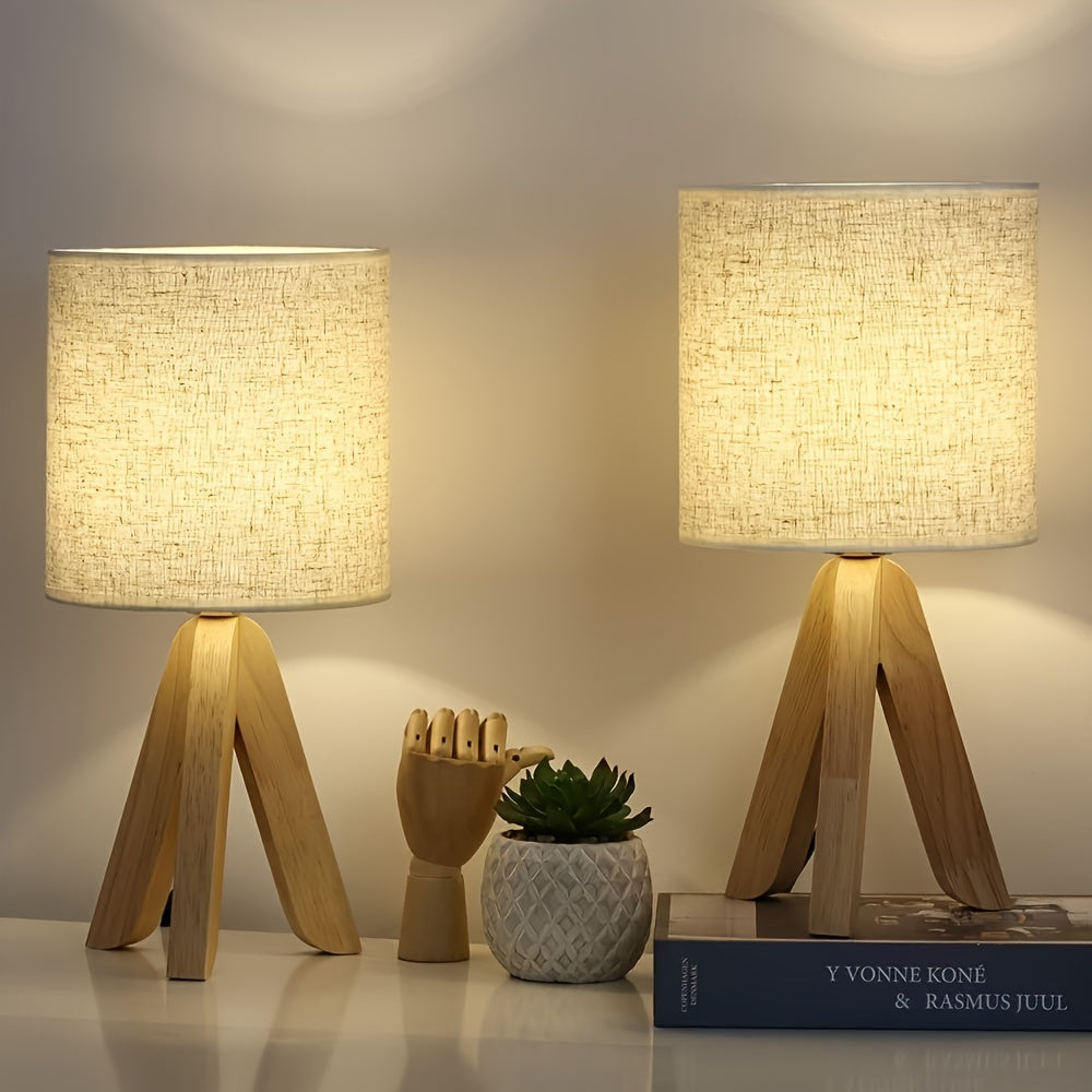 Torova – Houten Tripod Tafellamp met Linnen Kap