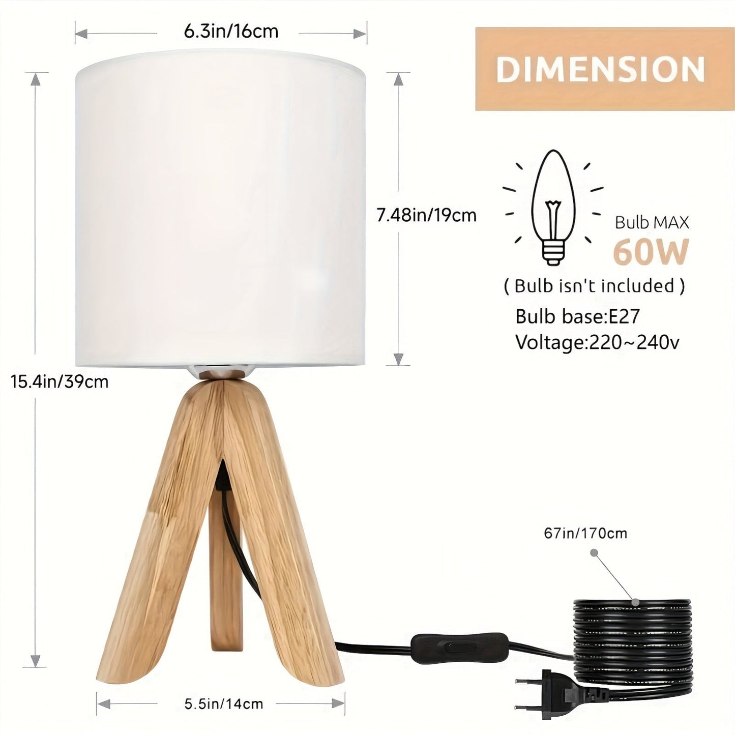 Torova – Houten Tripod Tafellamp met Linnen Kap