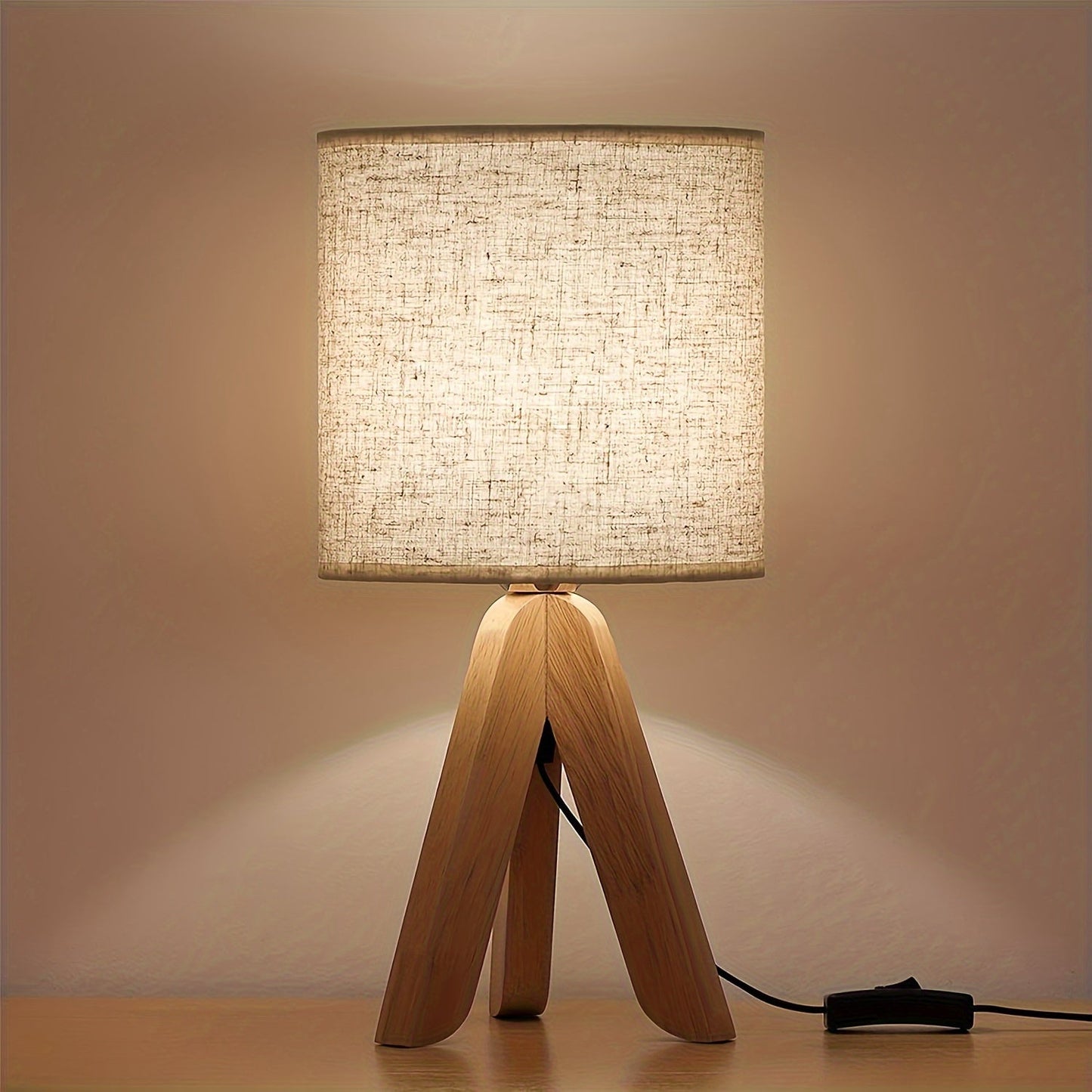 Torova – Houten Tripod Tafellamp met Linnen Kap
