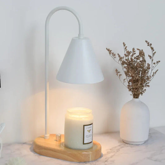 Valoria – Wax Warmer Tafellamp met Metalen Kap en Houten Voet