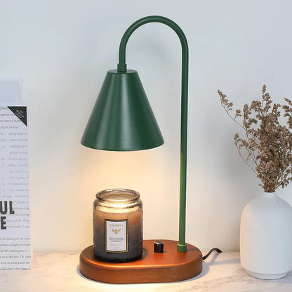 Valoria – Wax Warmer Tafellamp met Metalen Kap en Houten Voet