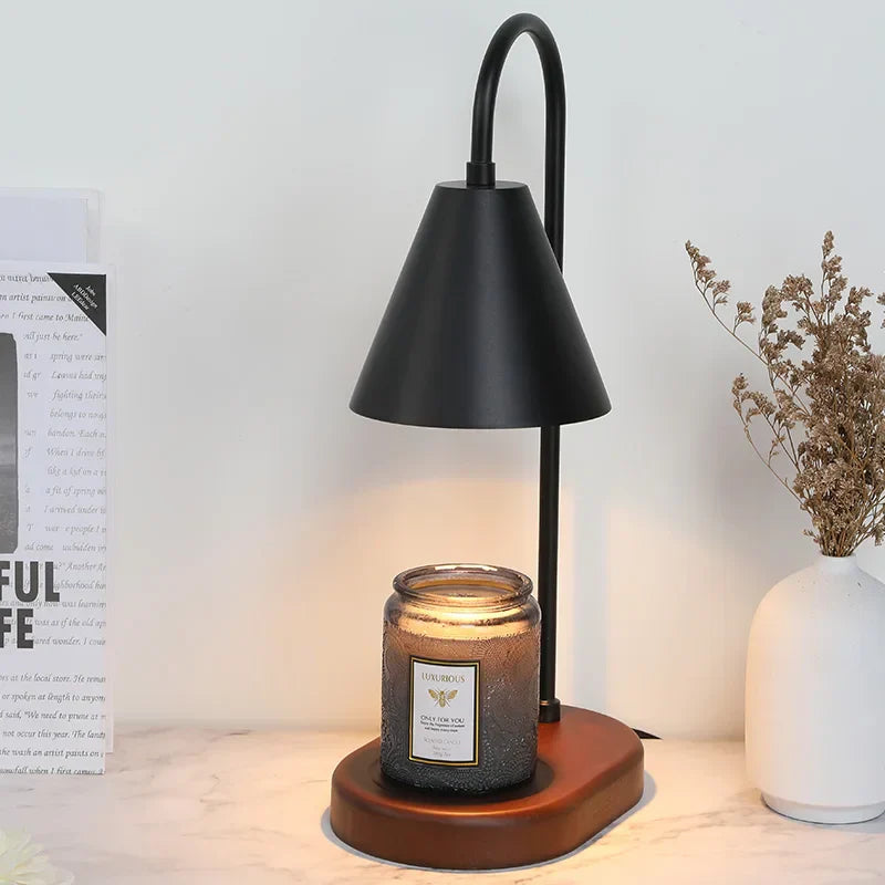 Valoria – Wax Warmer Tafellamp met Metalen Kap en Houten Voet