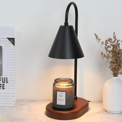 Valoria – Wax Warmer Tafellamp met Metalen Kap en Houten Voet