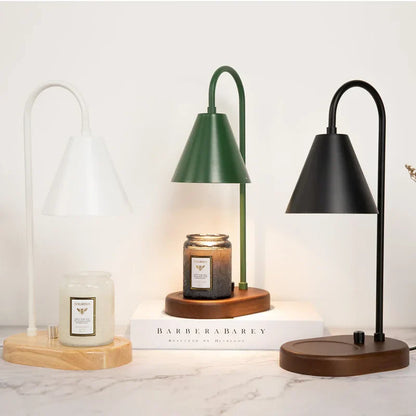 Valoria – Wax Warmer Tafellamp met Metalen Kap en Houten Voet