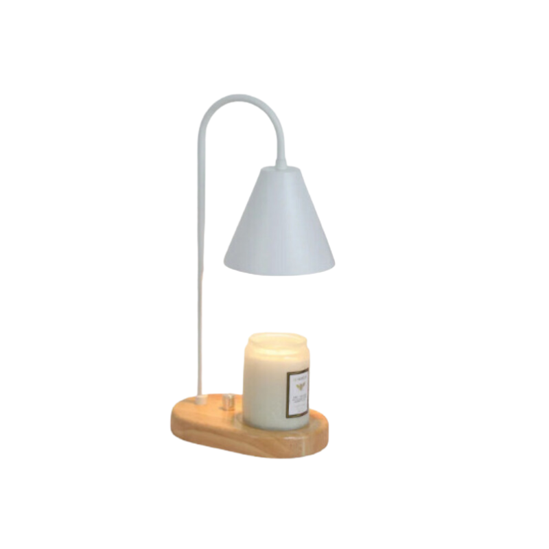 Valoria – Wax Warmer Tafellamp met Metalen Kap en Houten Voet