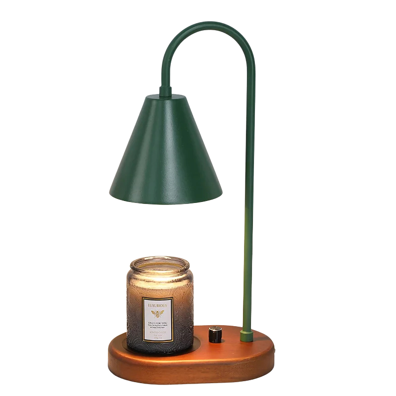 Valoria – Wax Warmer Tafellamp met Metalen Kap en Houten Voet