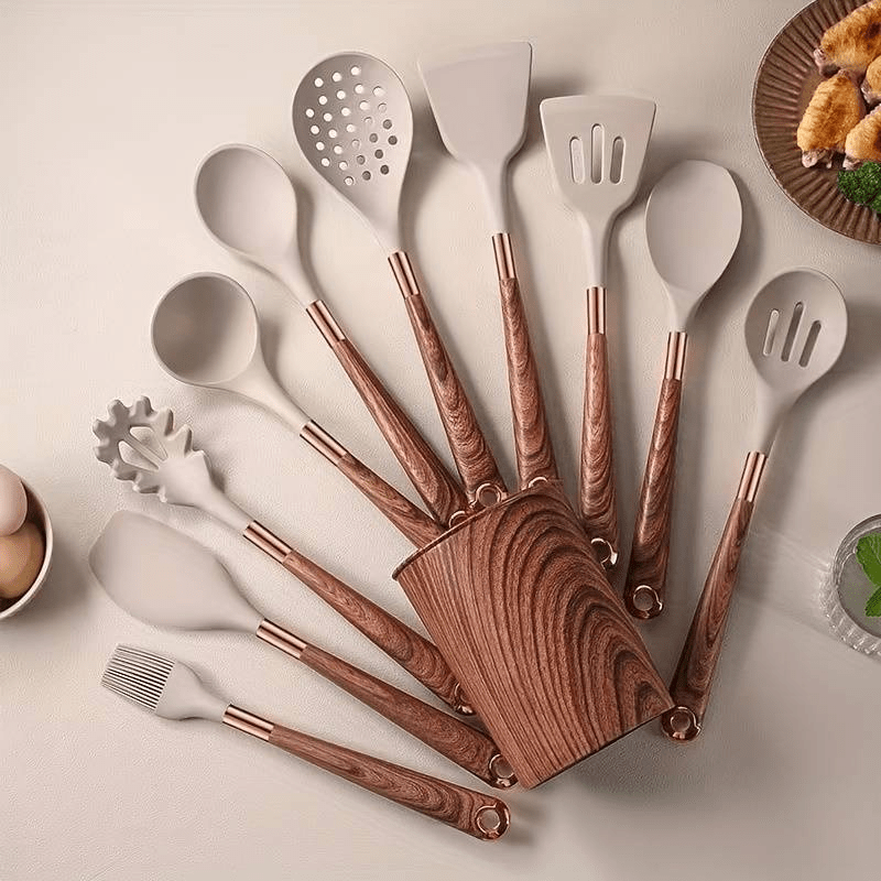 Velara – Siliconen keukenset 10-delig met houten handgrepen