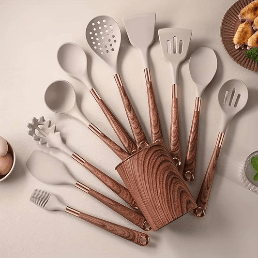 Velara – Siliconen keukenset 10-delig met houten handgrepen