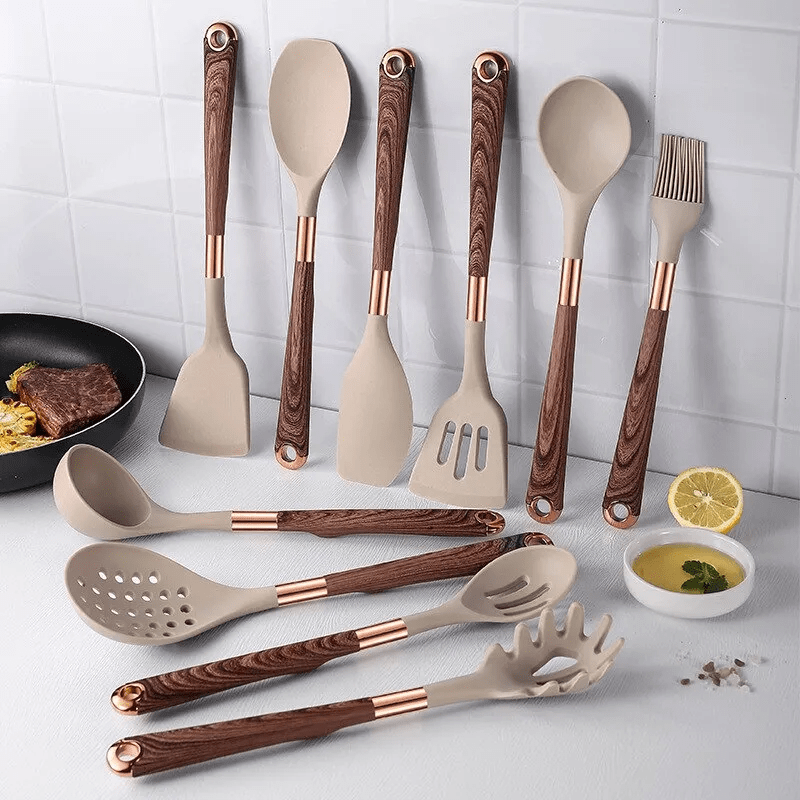 Velara – Siliconen keukenset 10-delig met houten handgrepen