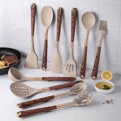 Velara – Siliconen keukenset 10-delig met houten handgrepen