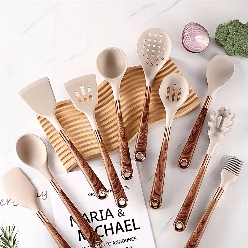 Velara – Siliconen keukenset 10-delig met houten handgrepen