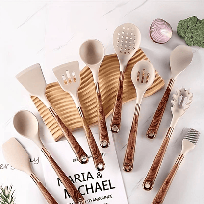 Velara – Siliconen keukenset 10-delig met houten handgrepen