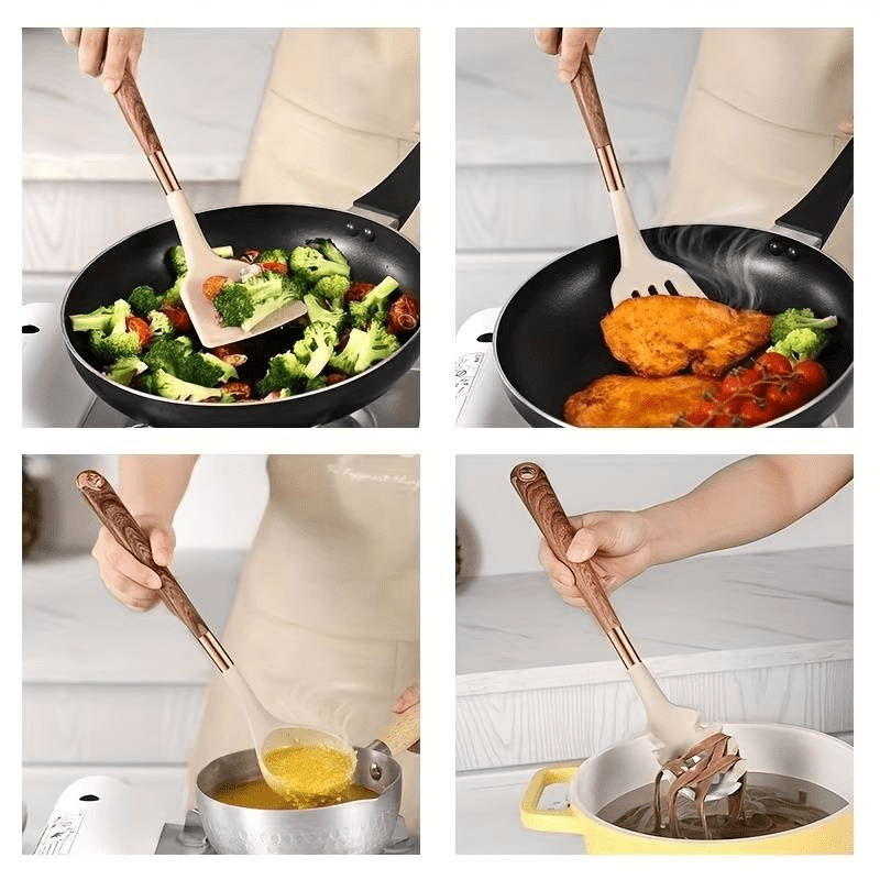 Velara – Siliconen keukenset 10-delig met houten handgrepen
