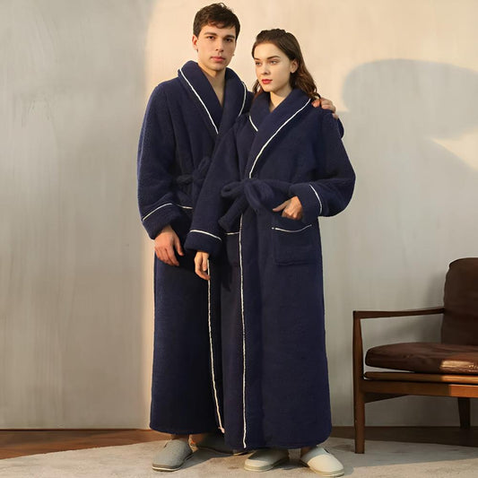 Velora – Badjas van coral fleece met shawlkraag en zakken