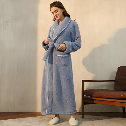 Velora – Badjas van coral fleece met shawlkraag en zakken