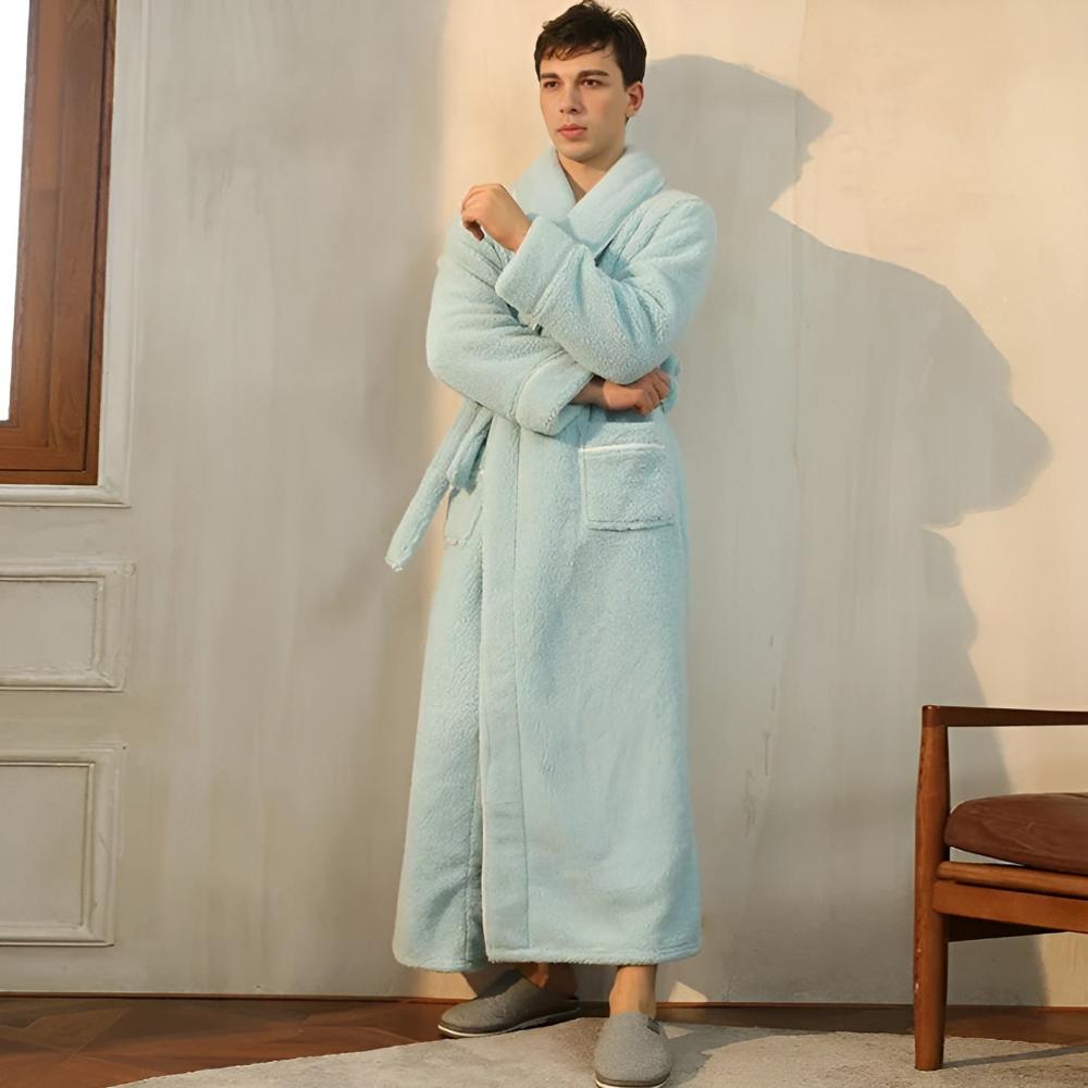Velora – Badjas van coral fleece met shawlkraag en zakken