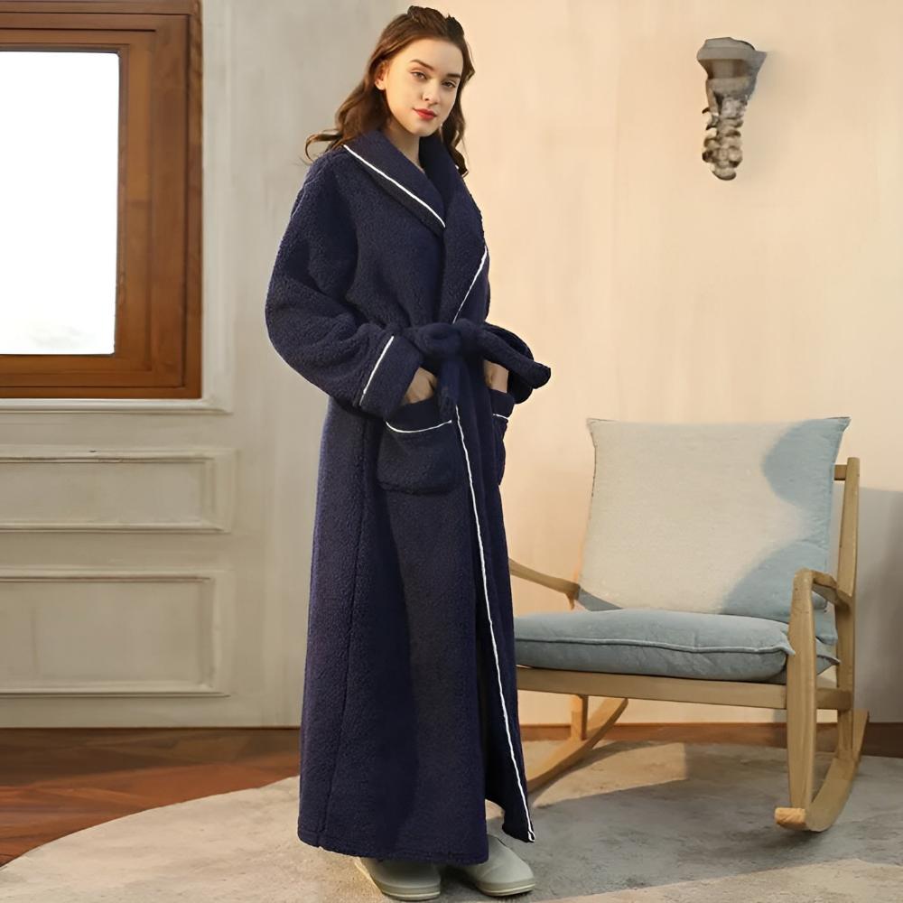 Velora – Badjas van coral fleece met shawlkraag en zakken
