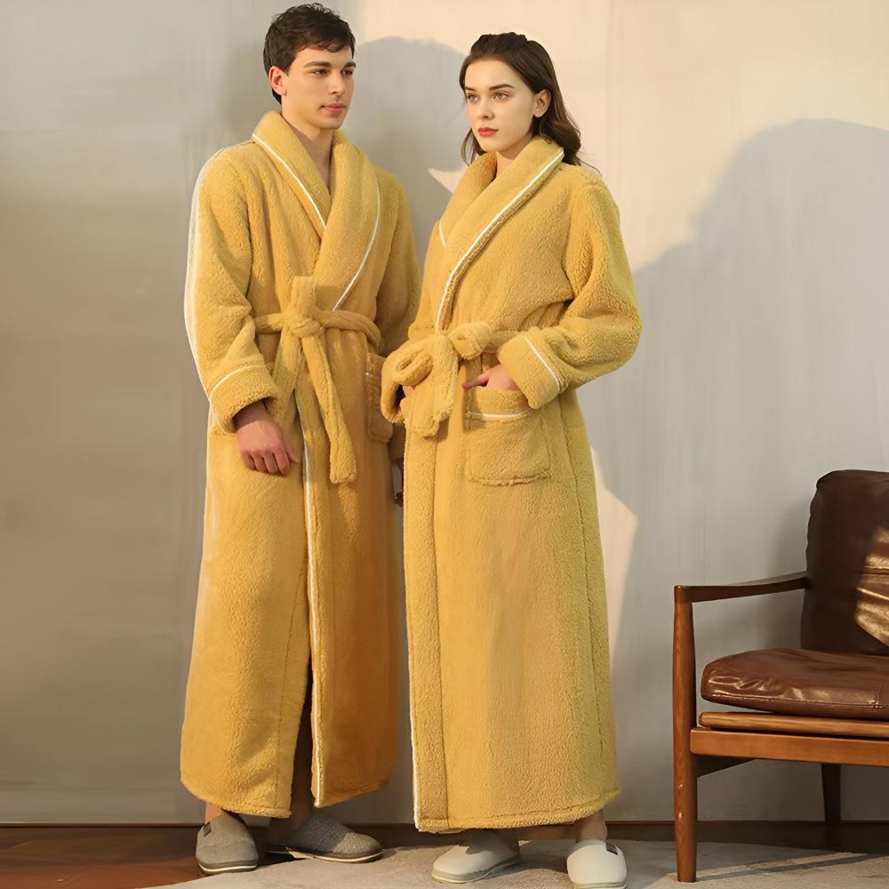 Velora – Badjas van coral fleece met shawlkraag en zakken