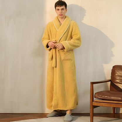 Velora – Badjas van coral fleece met shawlkraag en zakken