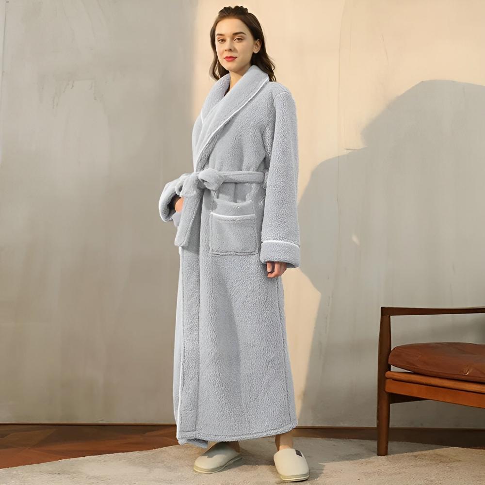 Velora – Badjas van coral fleece met shawlkraag en zakken