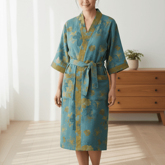 Velouri – Katoenen Badjas Dubbel Gauze met Retro Dessin