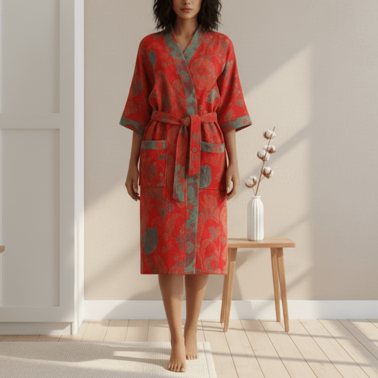 Velouri – Katoenen Badjas Dubbel Gauze met Retro Dessin