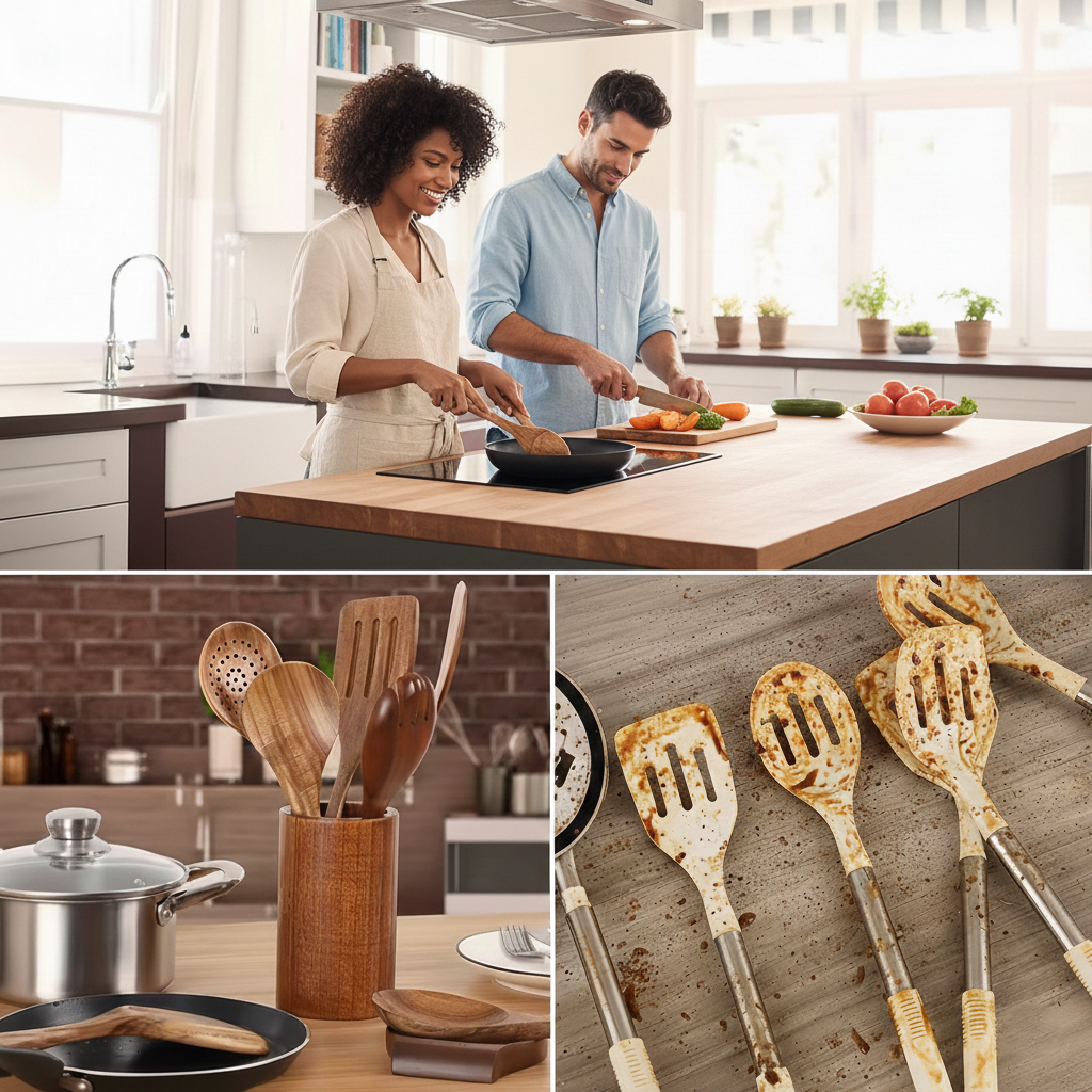 7-delige Teakhouten Keukengerei Set – Premium Houten Keukentools – Duurzaam, Hittebestendig & Krasvrij